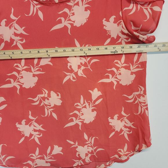 41Hawthorn Floral Ruffle Sleeve Blouse Size L Eyelet Neck Chiffon Flowy Office - Picture 7 of 7